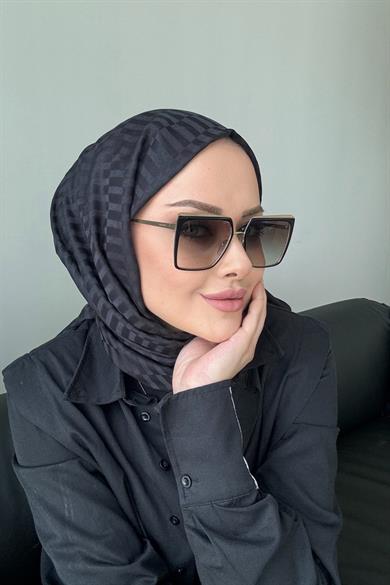 Çizgi Desen İpeksi Jakar Şal Siyah