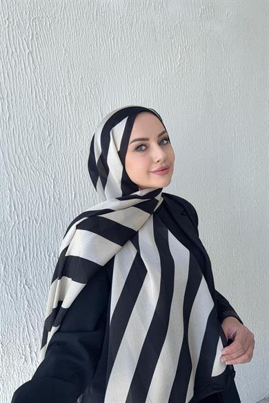Çizgi Desen Vual İpek Şal Açık Vizon