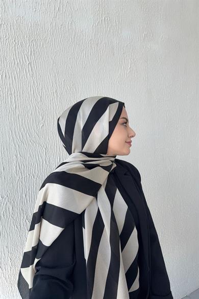 Çizgi Desen Vual İpek Şal Açık Vizon