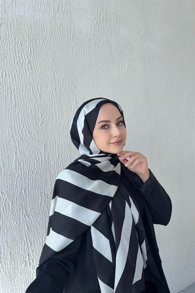 Çizgi Desen Vual İpek Şal Siyah