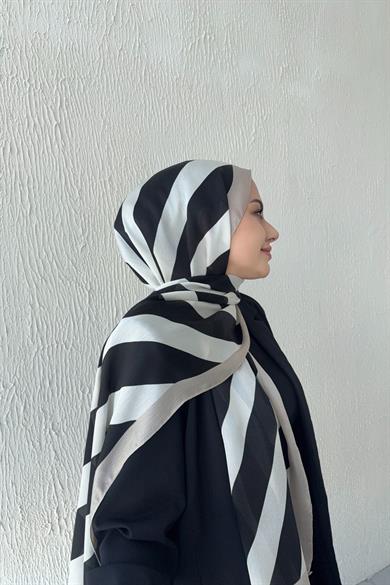 Çizgi Desen Vual İpek Şal Vizon