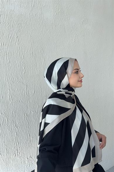 Çizgi Desen Vual İpek Şal Vizon