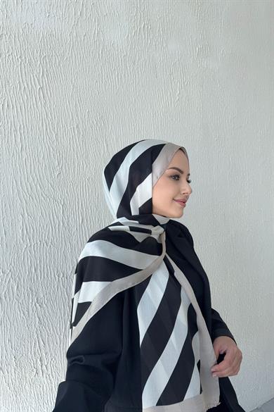 Çizgi Desen Vual İpek Şal Vizon