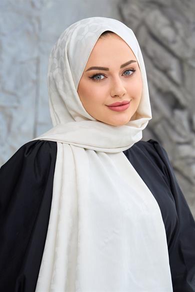 Ekru Mozaik Desen İpeksi Jakar Şal