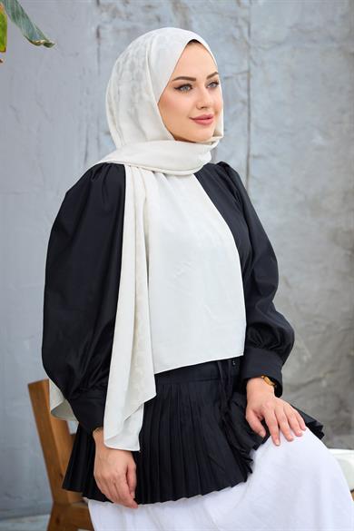 Ekru Mozaik Desen İpeksi Jakar Şal