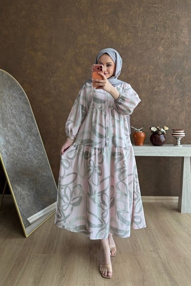 Elenya Pamuk Vual Elbise Pudra