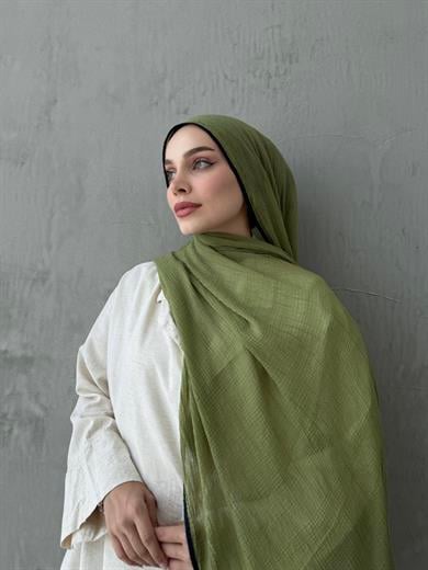 Fıstık Yeşili Müslin Biyeli Şal 