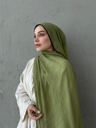Fıstık Yeşili Müslin Biyeli Şal 