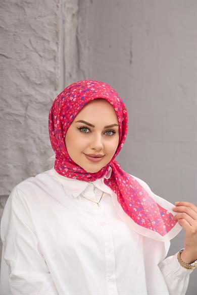 Fuşya Çicek Dijital Soft Eşarp