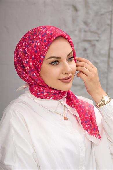 Fuşya Çicek Dijital Soft Eşarp