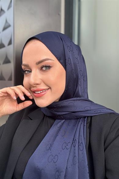 G Desen İpeksi Jakar Şal Lacivert