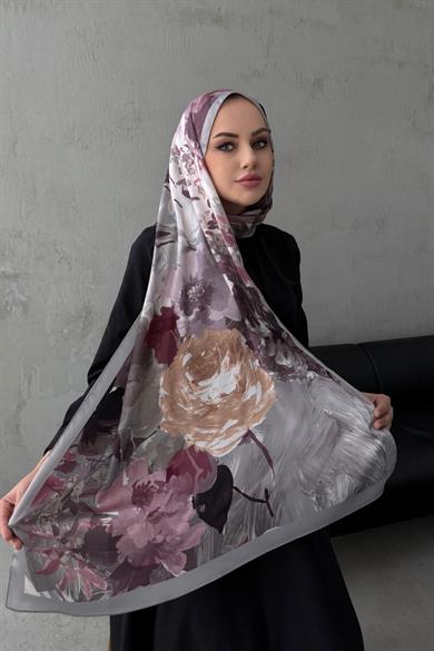 Gri Lara Kumlu İpek Şal 