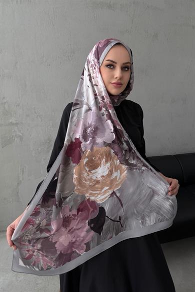 Gri Lara Kumlu İpek Şal 