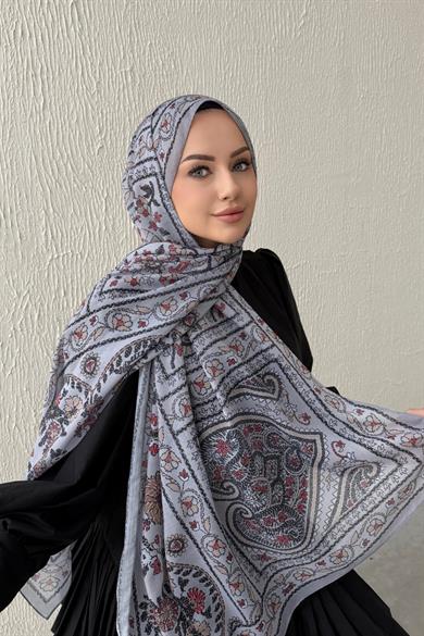 Gri Mihrimah Bohem Modal İpek Şal