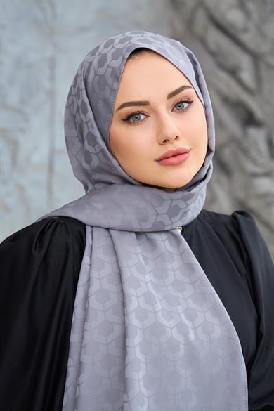 Gri Mozaik Desen İpeksi Jakar Şal