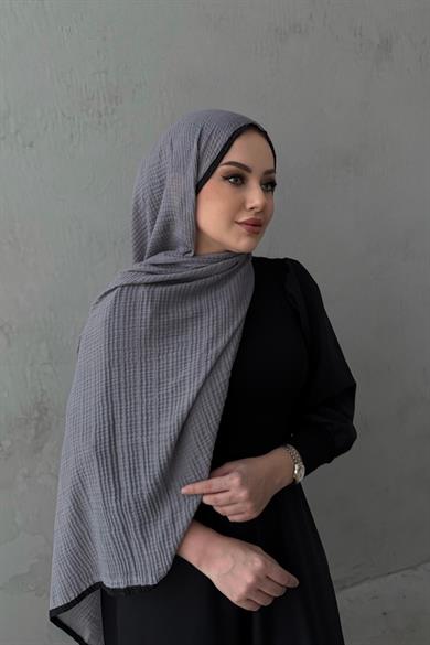 Gri Müslin Biyeli Şal 