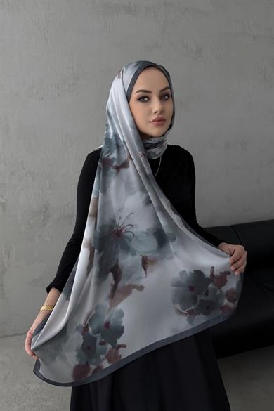 Gri Roesa Kumlu İpek Şal