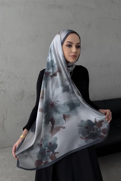 Gri Roesa Kumlu İpek Şal