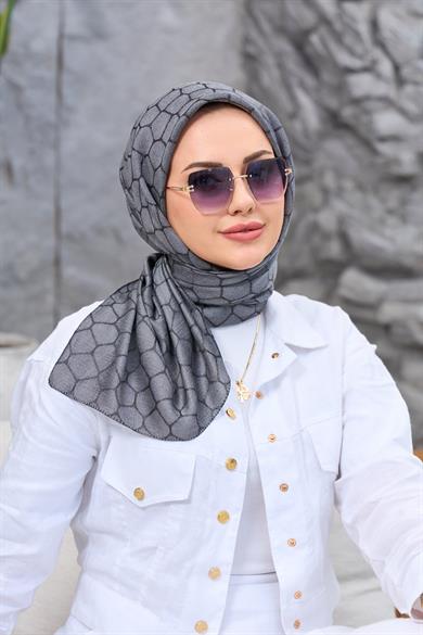 Gri Taş Desen İpeksi Jakar Eşarp