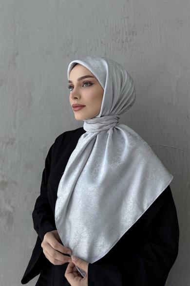Gümüş Gri Çiçek Jakar Eşarp 