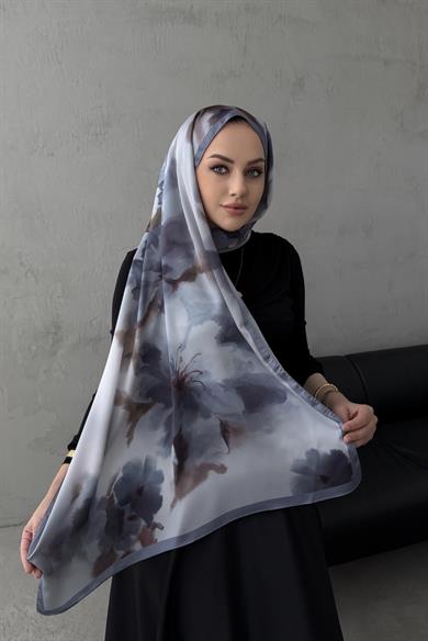 Gümüş Gri Roesa Kumlu İpek Şal