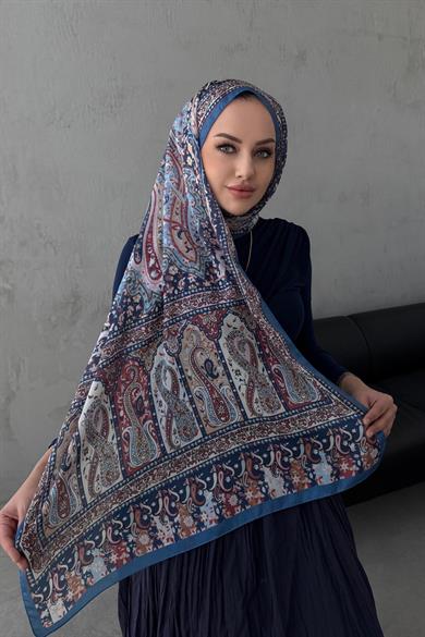 İndigo Bergüzar Otantik Hint İpeği Şal