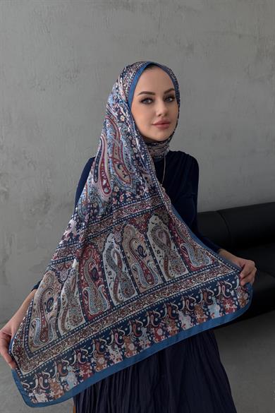 İndigo Bergüzar Otantik Hint İpeği Şal