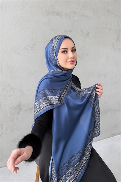 İndigo Bohem Kumlu İpek Şal