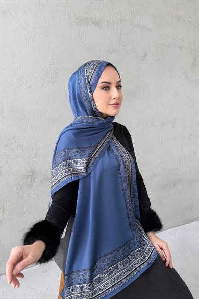 İndigo Bohem Kumlu İpek Şal