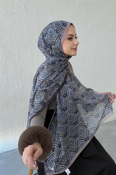 İndigo Nazende Bohem Modal İpek Şal