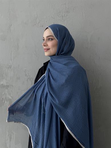 İndigo Müslin Biyeli Şal 