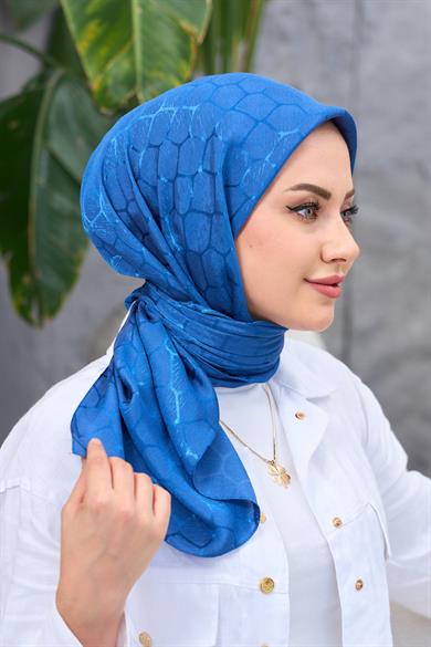 İndigo Taş Desen İpeksi Jakar Eşarp