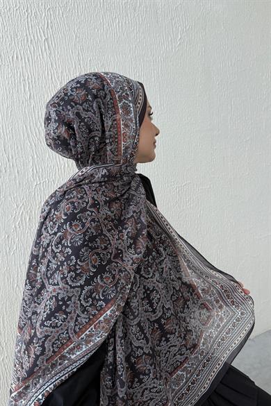 Kahverengi Bohem Modal İpek Şal