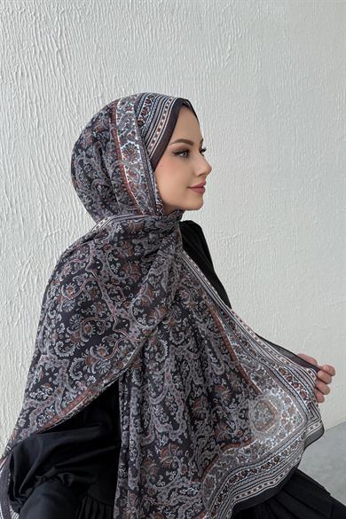 Kahverengi Bohem Modal İpek Şal