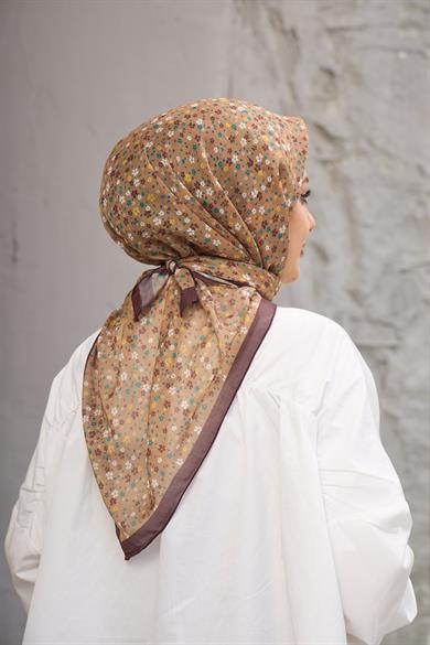 Kahverengi Çicek Dijital Soft Eşarp