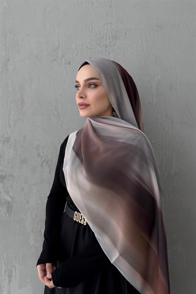 Kahverengi Feerla Kumlu İpek Şal