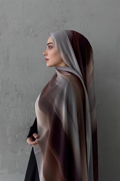 Kahverengi Feerla Kumlu İpek Şal