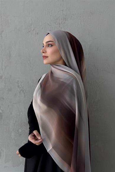 Kahverengi Feerla Kumlu İpek Şal