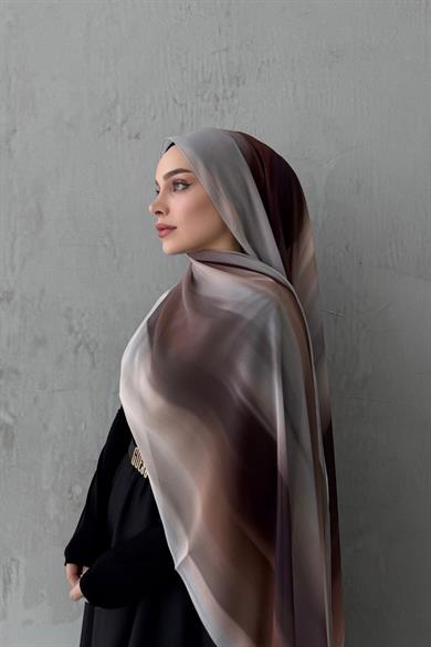 Kahverengi Feerla Kumlu İpek Şal