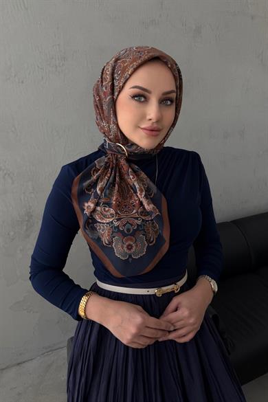 Kahverengi İnci Bohem Modal İpek Eşarp