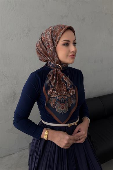 Kahverengi İnci Bohem Modal İpek Eşarp