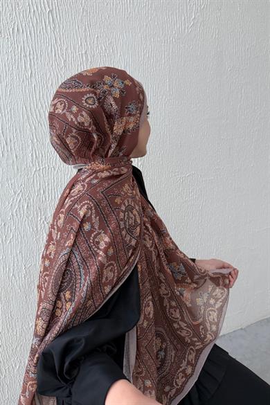 Kahverengi Mihrimah Bohem Modal İpek Şal