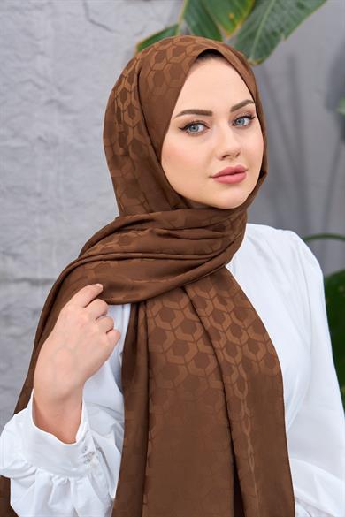 Kahverengi Mozaik Desen İpeksi Jakar Şal