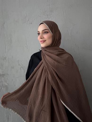 Kahverengi Müslin Biyeli Şal 