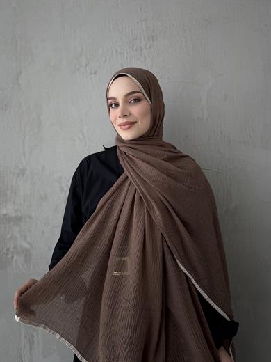 Kahverengi Müslin Biyeli Şal 