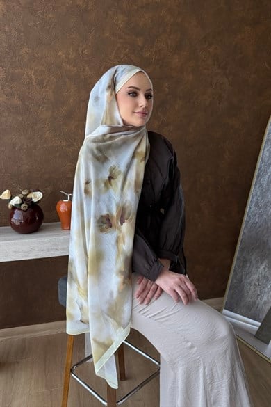 Kahverengi Sarı Kaylin Babil İpeği İthal Şal 