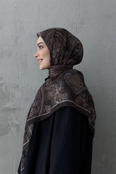 Kahverengi Şehvar Bohem Modal İpek Şaleşarp