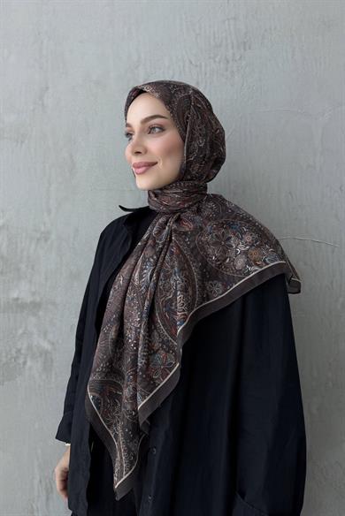 Kahverengi Şehvar Bohem Modal İpek Şaleşarp