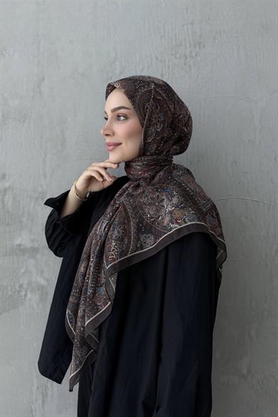 Kahverengi Şehvar Bohem Modal İpek Şaleşarp