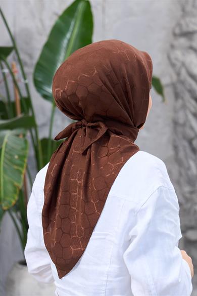 Kahverengi Taş Desen İpeksi Jakar Eşarp